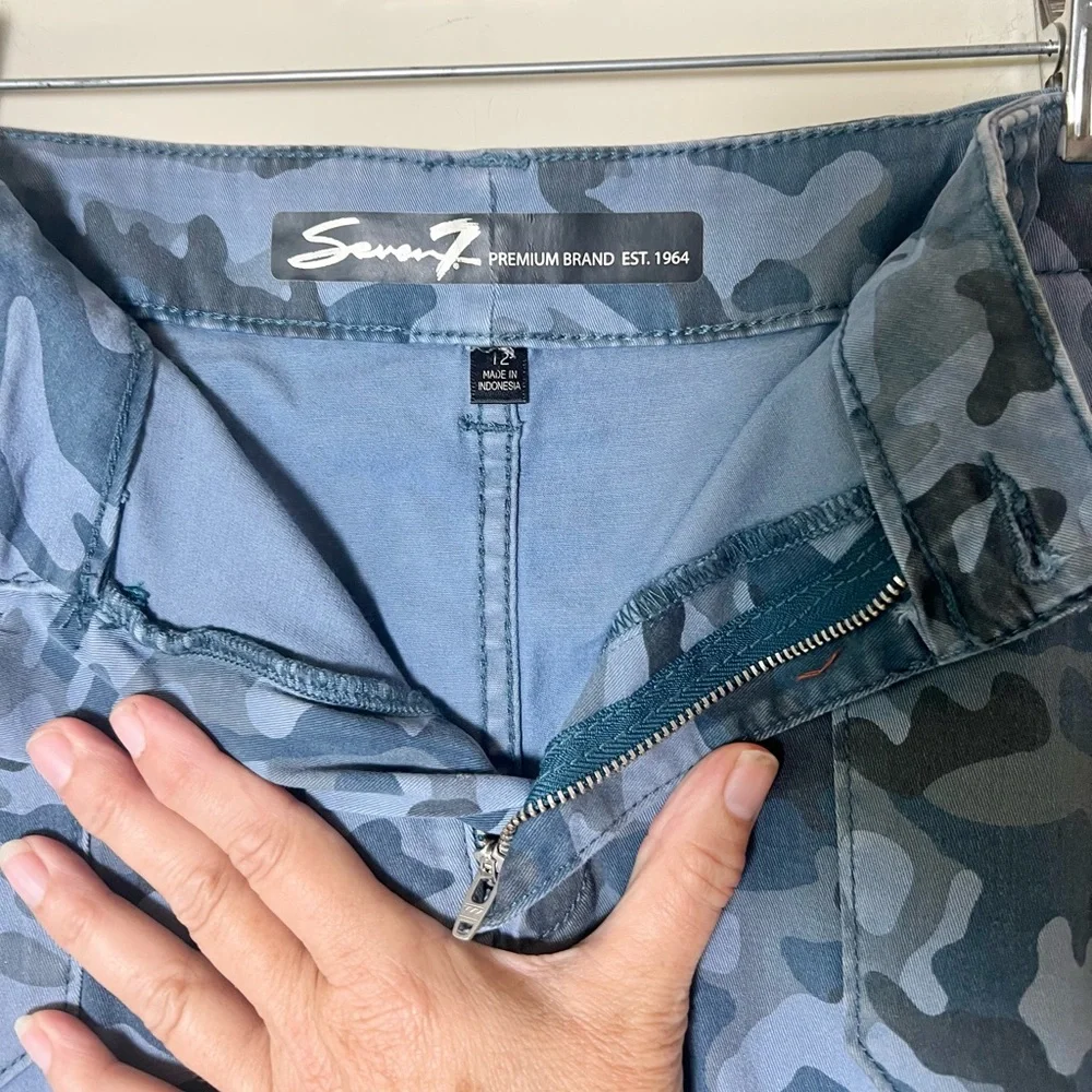 7 For All Mankind Blue Camo Cargo Mini Skirt Sz 12 Y2K Streetwear Utility Gorp